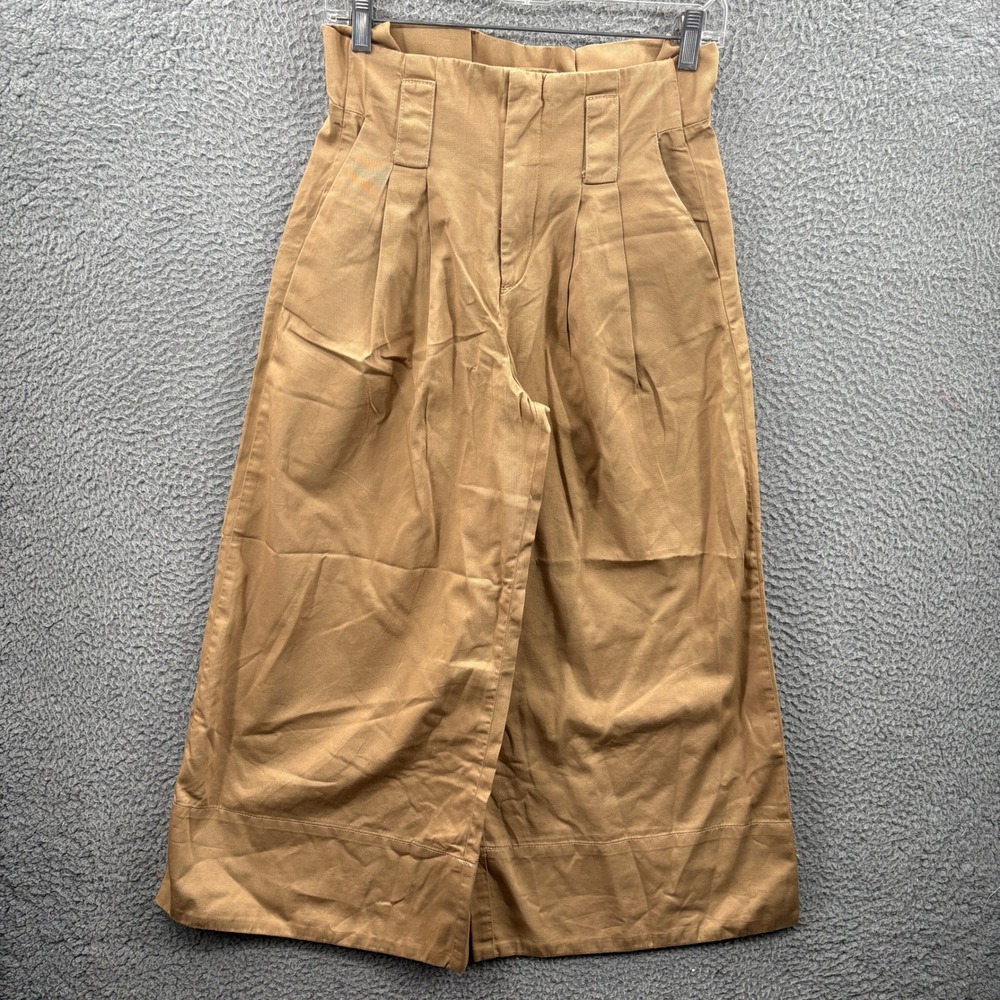 Maeve Pants Womens Size 0 Khaki Tan Pleated Wide Leg Cropped Paperbag Chino